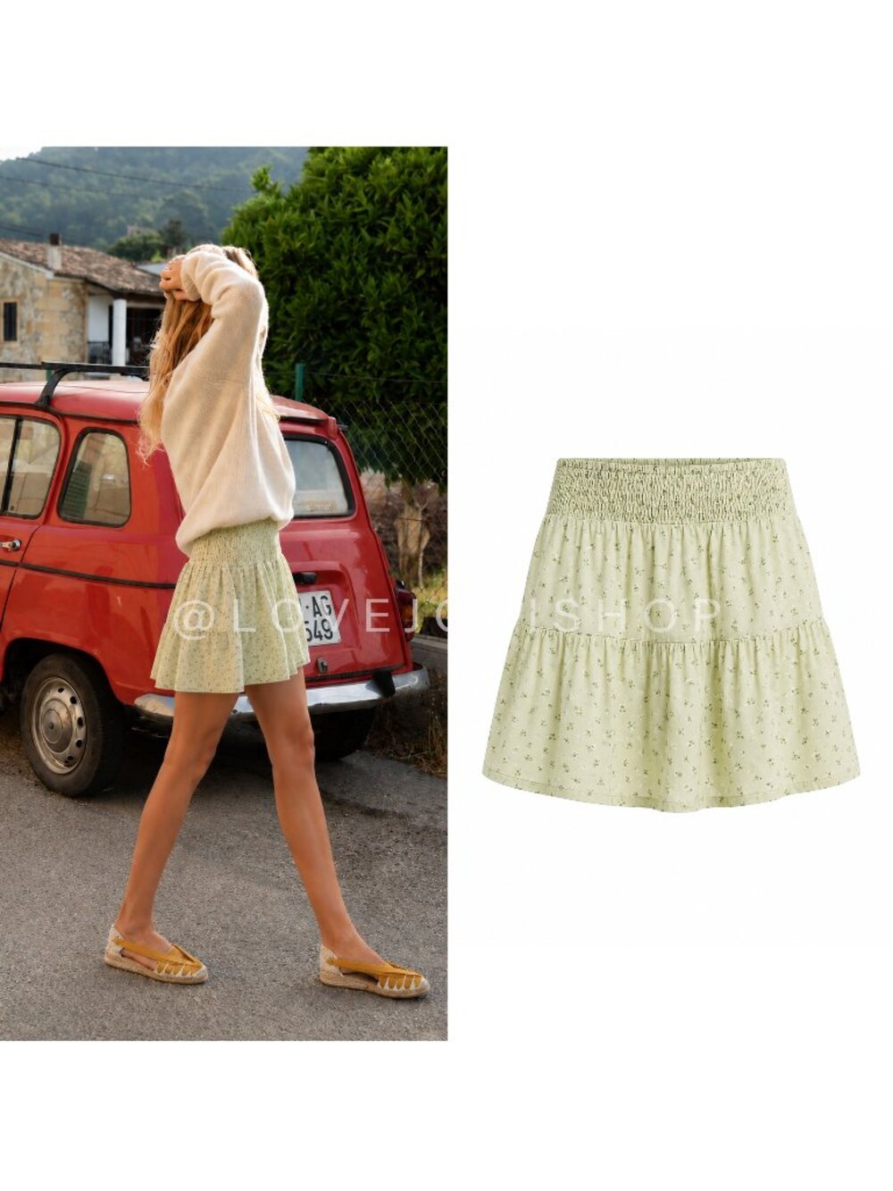 Feminine | BP Floral Ruffle Light Green Mini Skirt | Flirty Summer | Large